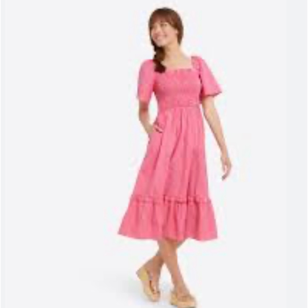 Draper James Cam Smocked Dress in Pink Stripe (Size: Large) (NWT)